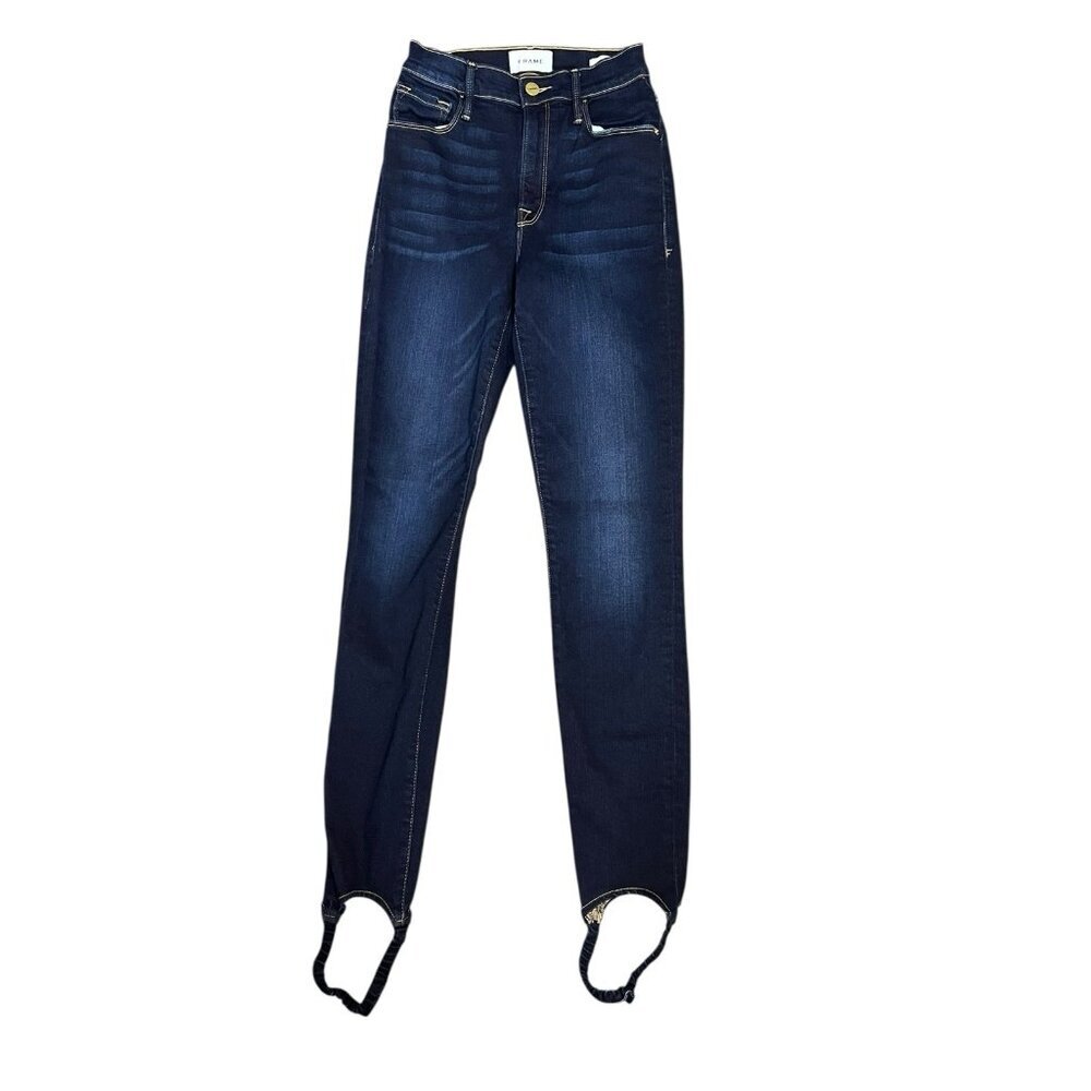 Frame Ali High Rise Cigarette Jeans Foot Strap Blue Dark Wash Women's Size‎ 25